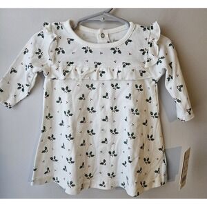 Harry & Violet Baby Girl Holiday Dress 3-6M White with Holly Print Long Sleeve
